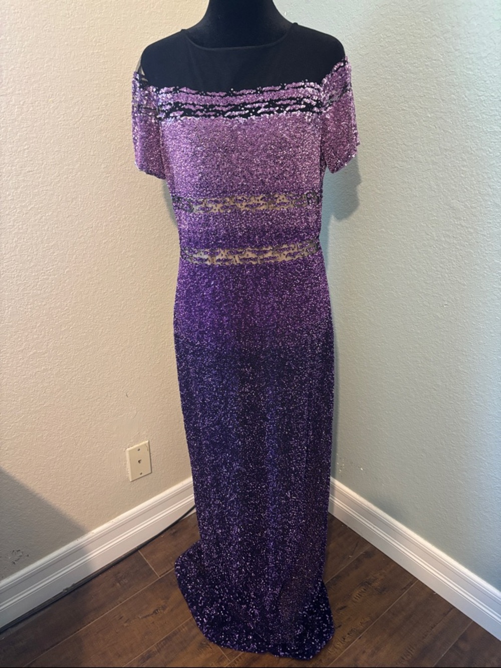 $4,895 Pamella Roland Sequined Ombre Illusion Gown Size 14 100% Silk .Hang - Picture 2 of 13